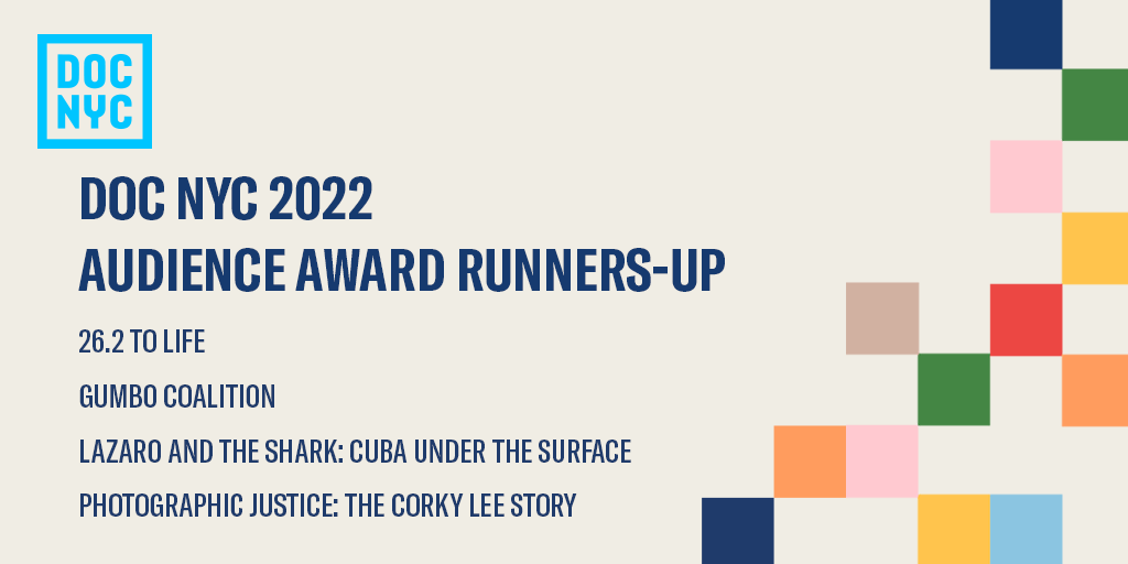 DOCNYCfest's tweet photo. Audience Award Runners-Up include 26.2 TO LIFE (available online through 11/27), GUMBO COALITION, LAZARO AND THE SHARK: CUBA UNDER THE SURFACE (available online through 11/27), and PHOTOGRAPHIC JUSTICE: THE CORKY LEE STORY (available online through 11/27). https://t.co/xD2meOkZXL
