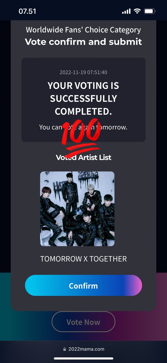5 days 14 hours before it ends!we’re doing much better than last year so let’s keep pushing moas!! don’t give up and we need every moa on board! every vote matters! 

2022mama.com/vote

I'm voting for TOMORROW X TOGETHER <a href="/TXT_members/">TOMORROW X TOGETHER</a> for Favorite K-Pop Artist at the #AMAs