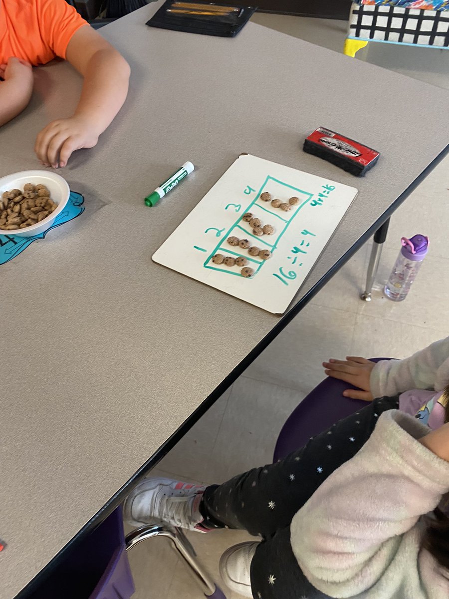 maribel_cazarez's tweet photo. We had so much fun learning about division this week in 3rd grade! We worked in pairs to create equal groups and write the correct division equation. Students even checked their work by multiplying! 🤗 Using cookies as manipulatives was a plus! #alvaradoexcellence https://t.co/MX2ev8ruKs
