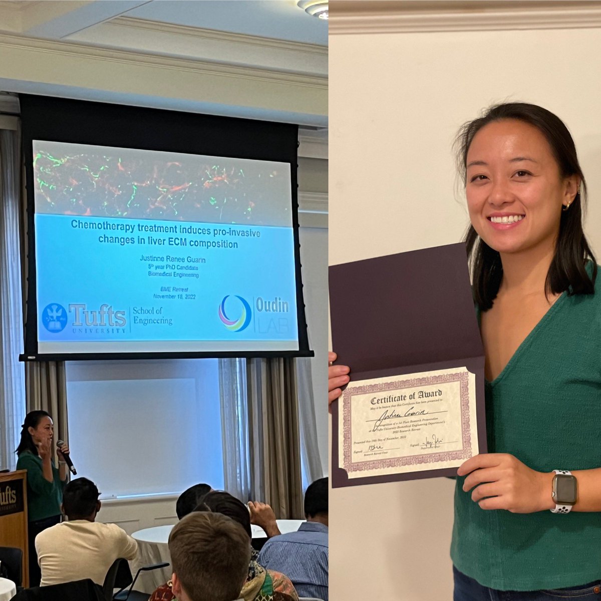 MadeleineOudin's tweet photo. Congrats to Oudin lab PhD student @GuarinJustinne for being voted best talk at the BME retreat today! So proud of you!!! https://t.co/JSf84Gf4Gk
