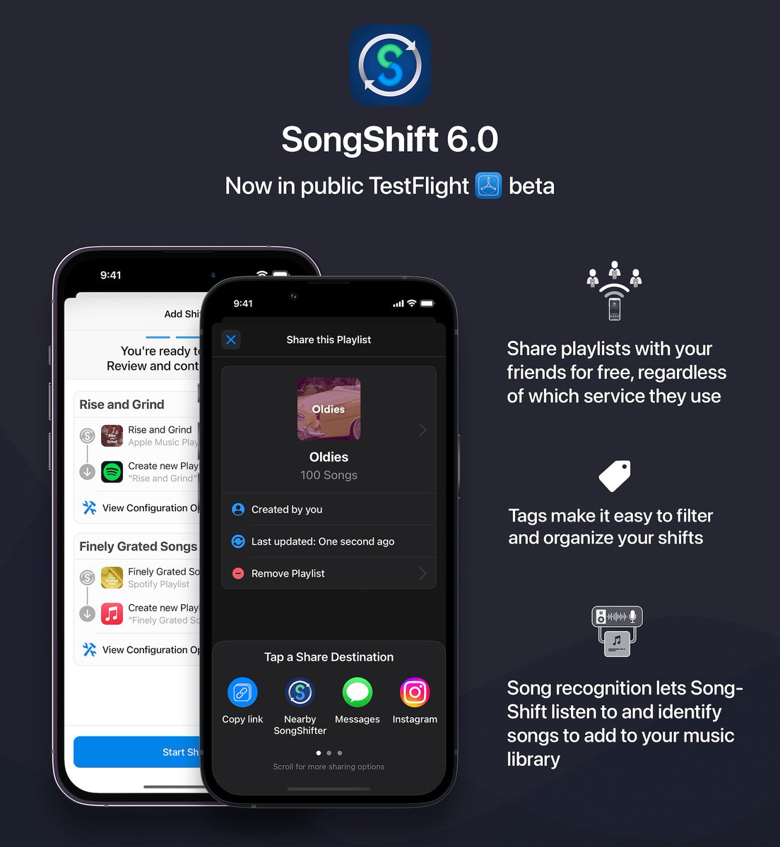 We are excited to announce that SongShift 6.0 is entering public beta! SongShift 6.0 includes a fresh redesign, powerful music sharing features, and more. If you would like to join the beta program, please click songshift.com/blog/beta-test…