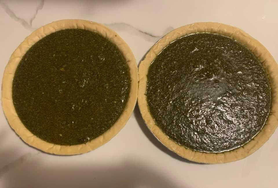 My coworker bought “collard green pie” to the potluck. 

I just—