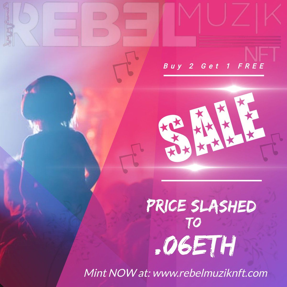 WE'RE SLASHIN PRICES!!

SAME INCREDIBLE BENEFITS AT AN EVEN MORE AMAZING ENTRY POINT!

REBELMUZIKNFT WANTS EVERYONE TO ENJOY WHAT WE'RE BRINGING TO THE MUSIC NFT SPACE!

LINK IN BIO!!