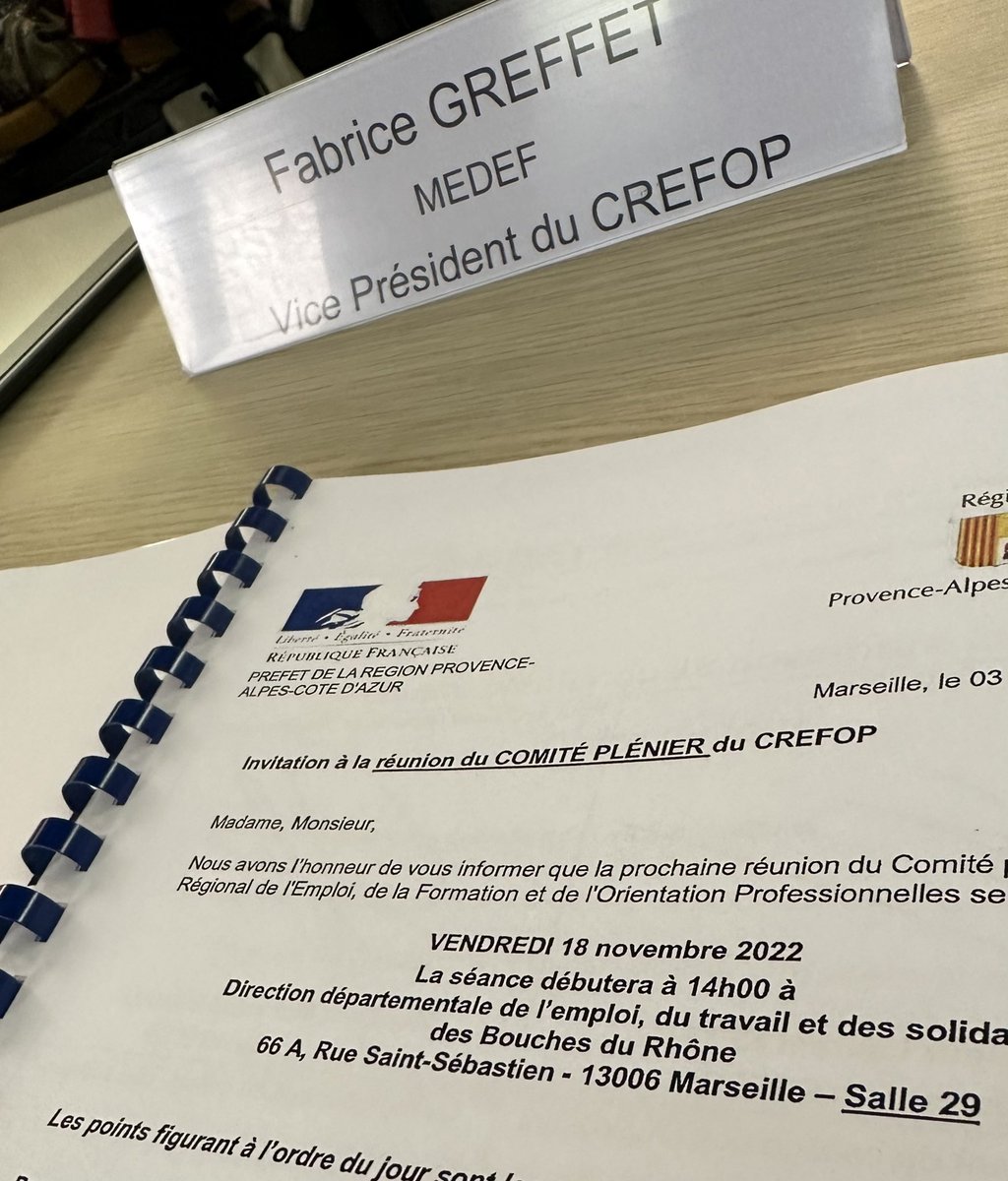 fabricegreffet's tweet photo. En présentiel !!! #CREFOP #PACA Présidé par @MohamedMahali @MaRegionSud et @LaurentNeyer 
#Dreets_Paca et Vice-Présidé par #AlainMarcillac @CFECGC et @fabricegreffet @MEDEF_Sud @PacaU2p @CPMESUD #SRDE2I #CPRDFOP #CEP et #FranceTravail @ThibautGuilluy au programme !!! https://t.co/6tcBmdPa0U