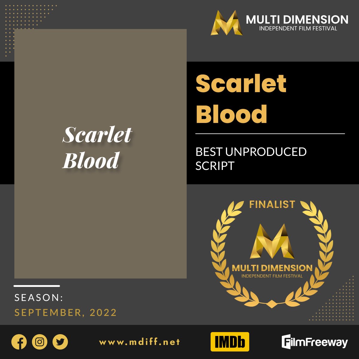 MDIFF21's tweet photo. We want to offer our heartiest congratulations 
to Leonardo Lemos, the finalist of September 2022! 

We wish you more success! Congratulations on your achievement.

#mdiff #finalist #unproducedscript #script #writer https://t.co/2cyvFtNP7o