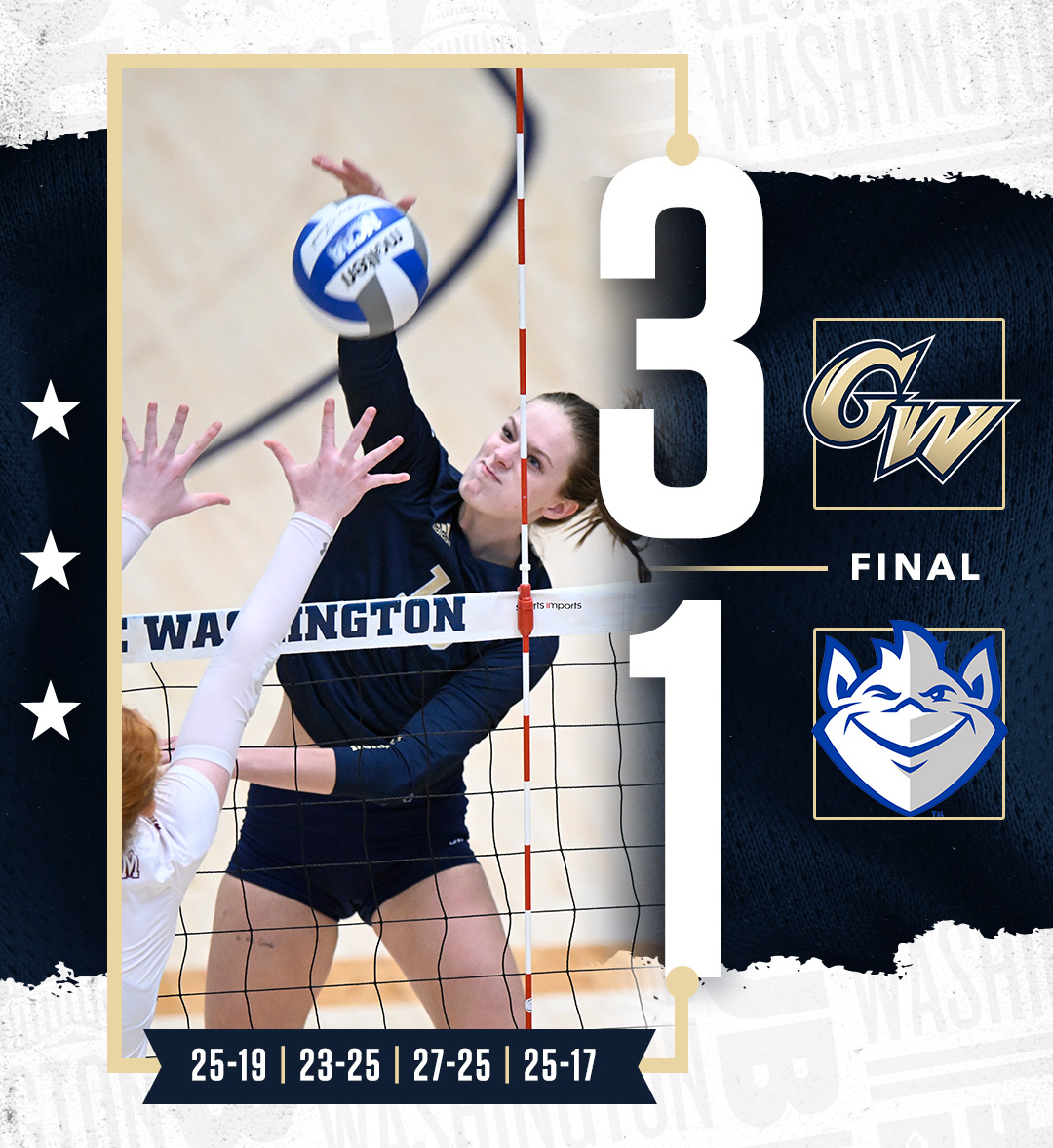 Congrats to 2021 Marian grad MC Daubendiek and her GW Volleyball team on the win…Good Luck in the semis!!! 