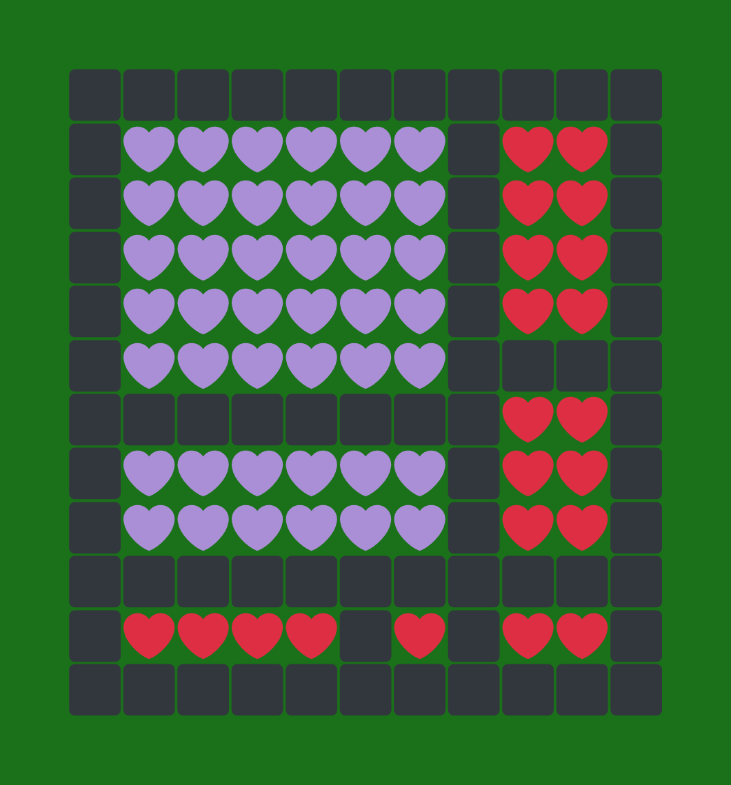 KilledByAPixel's tweet photo. 🚨 I am giving away Tilemoji #319! 💜⬛❤️

These tweetable generative art works are composed of only emojis, a special project I made to celebrate the first year of #fxhash.

RT and follow for a chance to win. I will pick a winner on Monday. 😁👍 #generativeart #fxhashturnsone https://t.co/XBhkrA4mqS