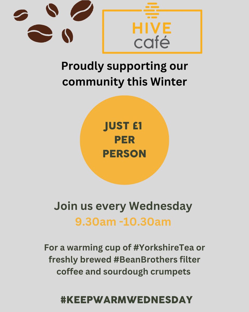 HIVE_cafe (@hivecafe1) on Twitter photo #keepwarmwednesday
Providing a warm and welcoming space every Wednesday morning and refreshments for just £1 per person.
#community #cafe #keepwarmwednesday #huddersfield
Please share <a href="/tslkirklees/">Third Sector Leaders Kirklees</a> <a href="/TSL4Communities/">TSL Kirklees Supporting Communities</a> <a href="/oc_kirklees/">One Community</a> <a href="/KirkleesComPlus/">Kirklees Community Plus</a> <a href="/HuddersfieldTi2/">Huddersfield Times</a> #keepwarmwednesday
Providing a warm and welcoming space every Wednesday morning and refreshments for just £1 per person.
#community #cafe #keepwarmwednesday #huddersfield
Please share <a href="/tslkirklees/">Third Sector Leaders Kirklees</a> <a href="/TSL4Communities/">TSL Kirklees Supporting Communities</a> <a href="/oc_kirklees/">One Community</a> <a href="/KirkleesComPlus/">Kirklees Community Plus</a> <a href="/HuddersfieldTi2/">Huddersfield Times</a>