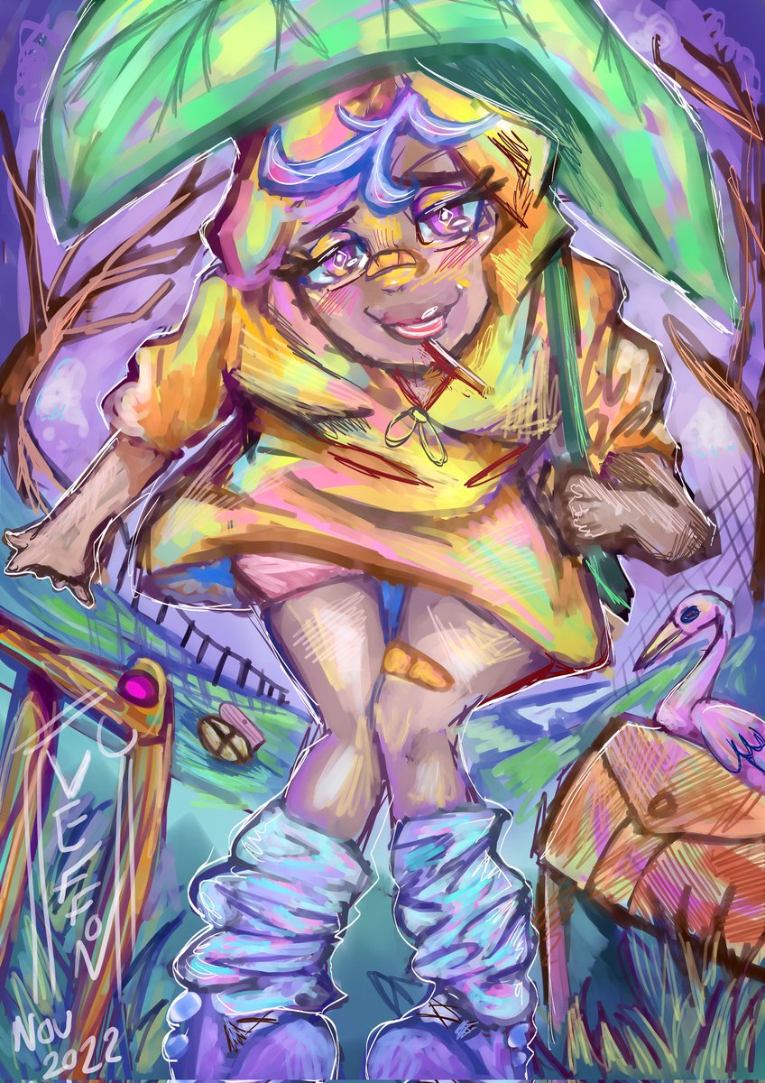 UNDER THE LEAF (full image) #digitalart #ibispaint #illustration #kawaii #kawaiifashion