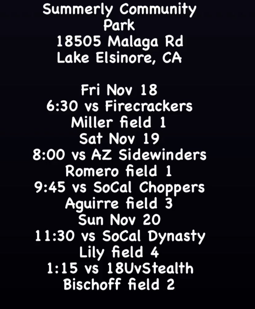 Headed to Lake Elsinore this weekend! 🚘🥎💪❤️Summerly Community Park is where MCLV Elite Jarvis will be! Come check us out!!