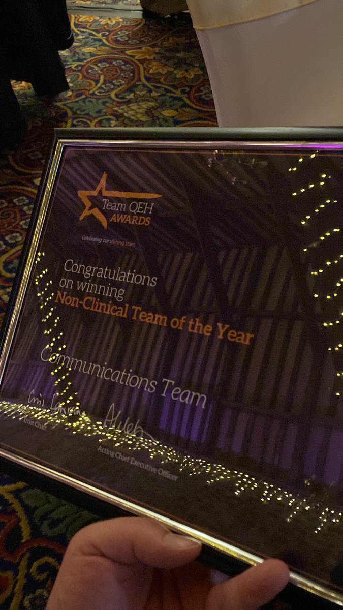 Huge congratulations to the Comms team <a href="/TeamQEH/">The QEH King's Lynn</a> who has won this years #TeamQEHAwards for Non-Clinical Team of the Year Award! A fantastic achievement for a small team that forms part of the wider <a href="/TeamQEH/">The QEH King's Lynn</a> family - <a href="/DebbieBurrellPR/">Debbie Burrell</a> <a href="/waynefysh/">Wayne</a>, Ross Stewart, Jess Pask and co. 🙌