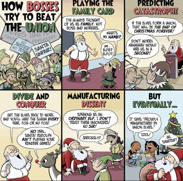 HOW BOSSES TRY TO BEAT THE UNION—SANTA'S WORKSHOP EDITION: Get familiar with the bosses' union-busting tricks so you and your coworkers can stay unified no matter what!