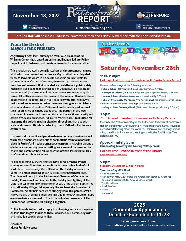 Borough of Rutherford on Twitter "Mayor and Council Newsletter 11/18