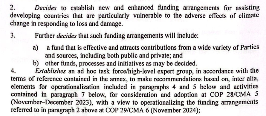 #COP27 US-UK-AU-EU-NZ loss & damage funding proposal restricts eligibility 'developing countries that are particularly vulnerable' broadens donor base 'a fund…[with] contribs from a wide variety of Parties' delays start 'with a view to operationalising …at COP29 (Nov 2024)'