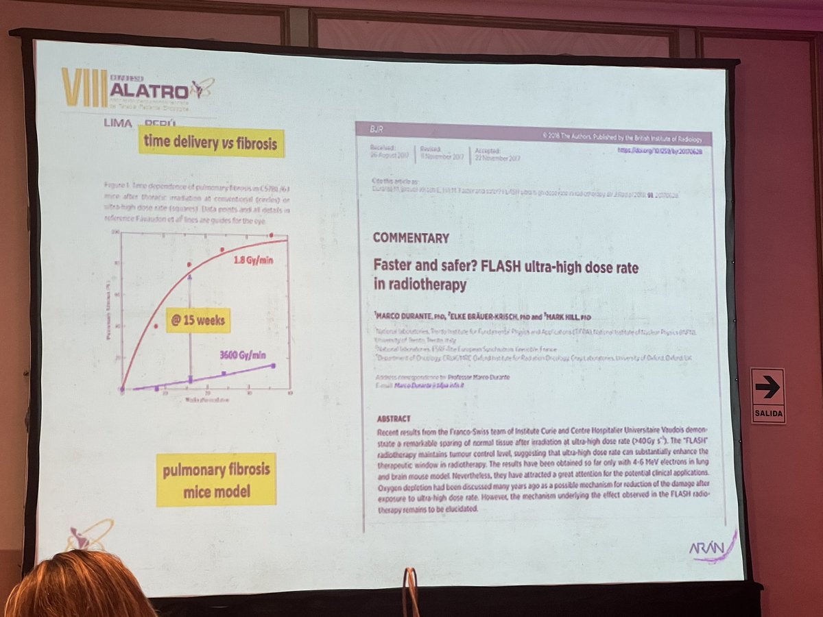 GoLigyta's tweet photo. Is happening now: Magistral lecture @protonterapia biology is liquid, Flash does not expose the biology of the cell because it is fast, Dose between 8-50 Gy, heterogeneous data. Effect of exploring immunoprotection #ALATRO profesor Felipe Calvo https://t.co/ZIjuC2xkUj