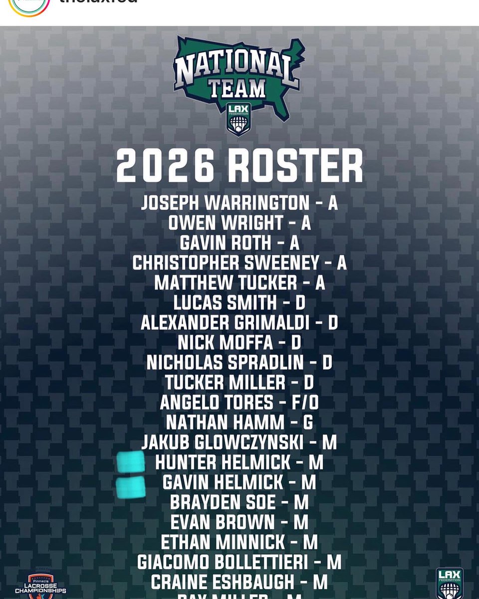 SPenningtonVA's tweet photo. #laxfederation #national #team #roster for lax tourney at @imgacademy Rosters with @gobig_sports players on each team #gobiglacrosse #hyltonhighschool 
Representing @HyltonBulldogs Ashton Nuzum for 2023 and Noah Parrish for 2024 @hylton_mens_lacrosse @HyltonAthletics @PWCsportsVA https://t.co/uugPjVfZ8s
