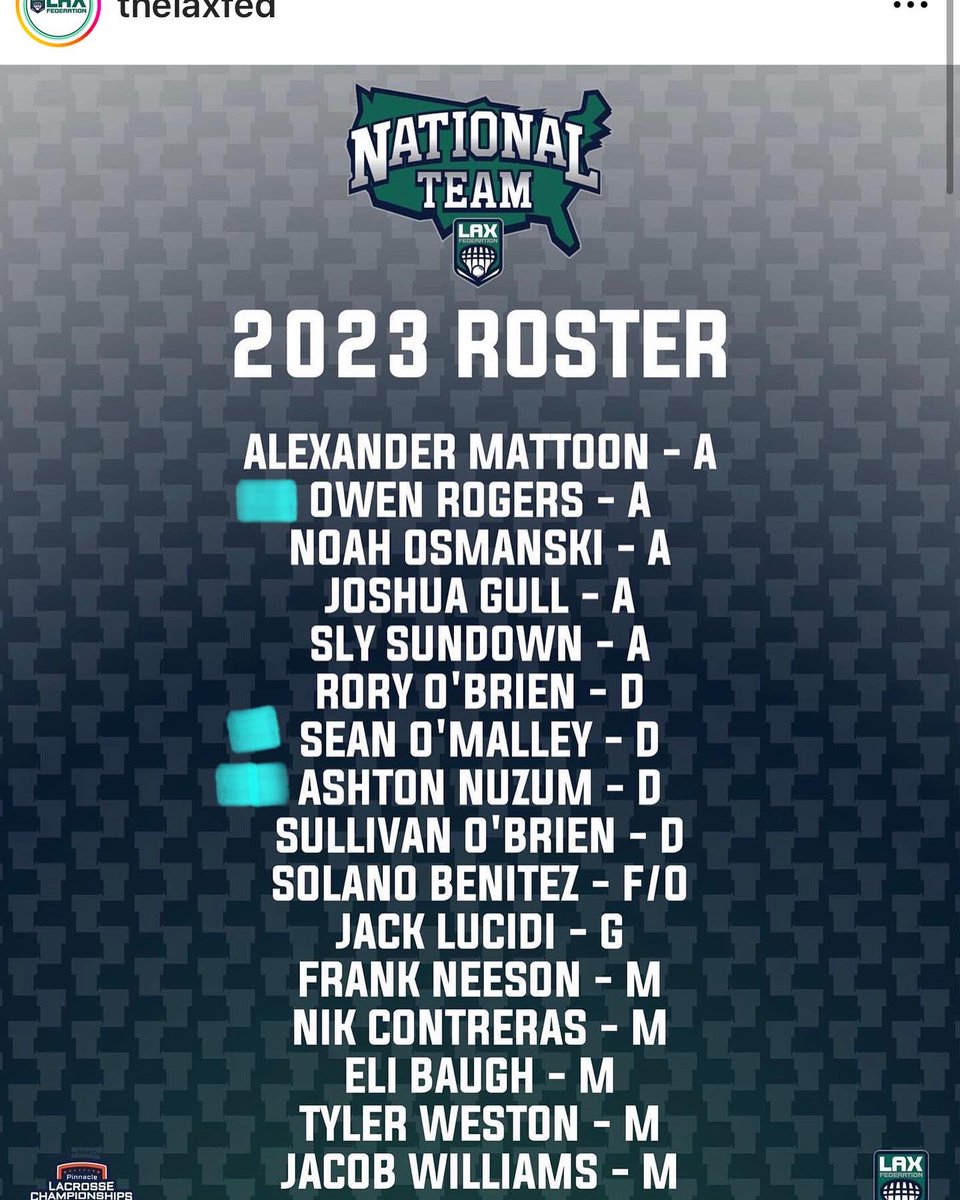 SPenningtonVA's tweet photo. #laxfederation #national #team #roster for lax tourney at @imgacademy Rosters with @gobig_sports players on each team #gobiglacrosse #hyltonhighschool 
Representing @HyltonBulldogs Ashton Nuzum for 2023 and Noah Parrish for 2024 @hylton_mens_lacrosse @HyltonAthletics @PWCsportsVA https://t.co/uugPjVfZ8s