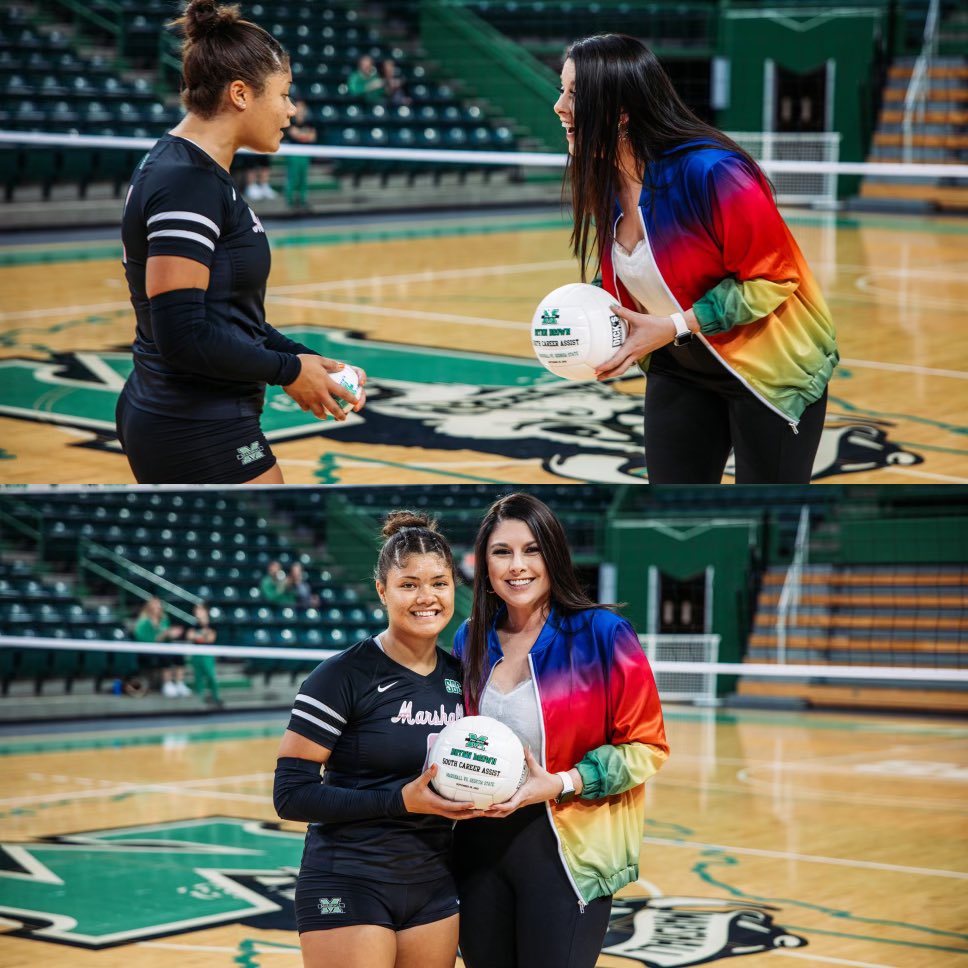 HerdVolleyball's tweet photo. Taking a look back, we want to congratulate Brynn Brown on 500 career assist! 🏐

#WEoverME // #WeAreMarshall https://t.co/3QlvLnQT4f