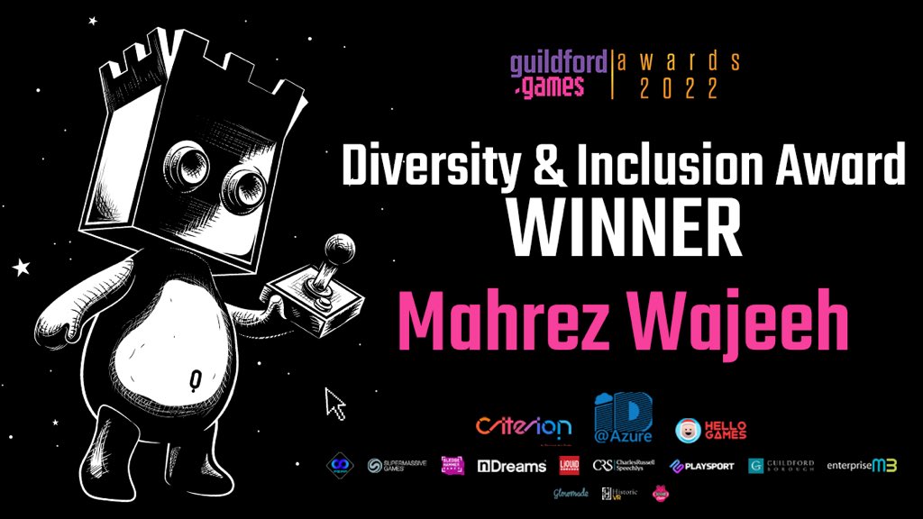 GUGamesFest's tweet photo. The Diversity Award goes to Mahrez Wajeeh!

#ggawards22 #guildfordgames https://t.co/GBIXlHQlF0