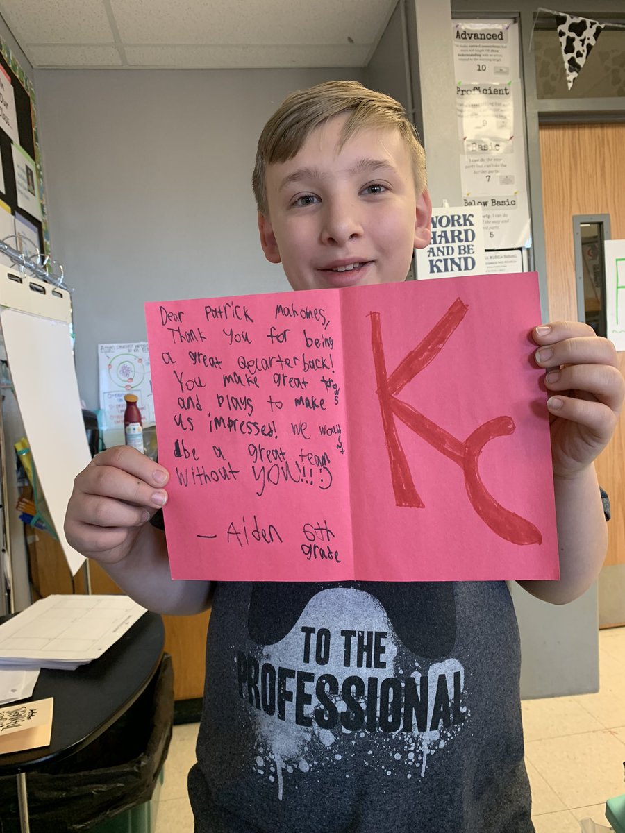 MsErikson6's tweet photo. Wrote thank you notes today &amp; he chose to write to you @PatrickMahomes @Chiefs !! We appreciate you &amp; good luck this weekend :) https://t.co/VAmXIDzhLr