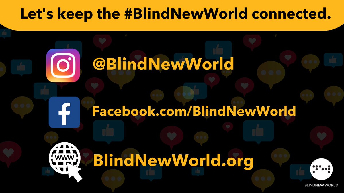 BlindNewWorld's tweet image. We don't know what's going to happen to Twitter. (Does anyone? 🤷)
But we want to make sure the #BlindNewWorld community stays connected no matter what. Here's where you'll find us:
Insta: instagram.com/blindnewworld/
Facebook: facebook.com/BlindNewWorld/
Web: blindnewworld.org