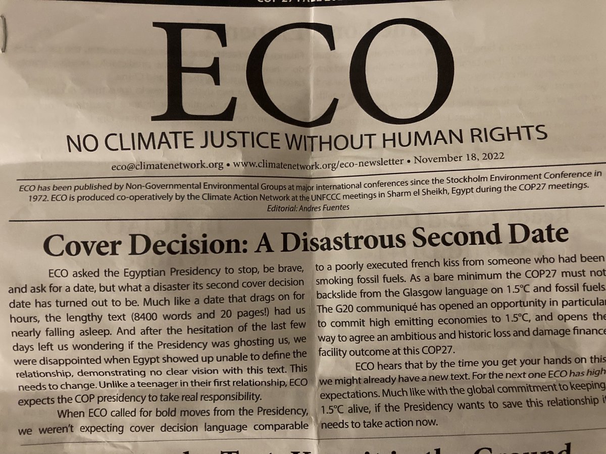 A cover decision “comparable to a poorly executed French kiss from someone who had been smoking fossil fuels…” - whoever wrote this 🏅🏅🏅#COP27