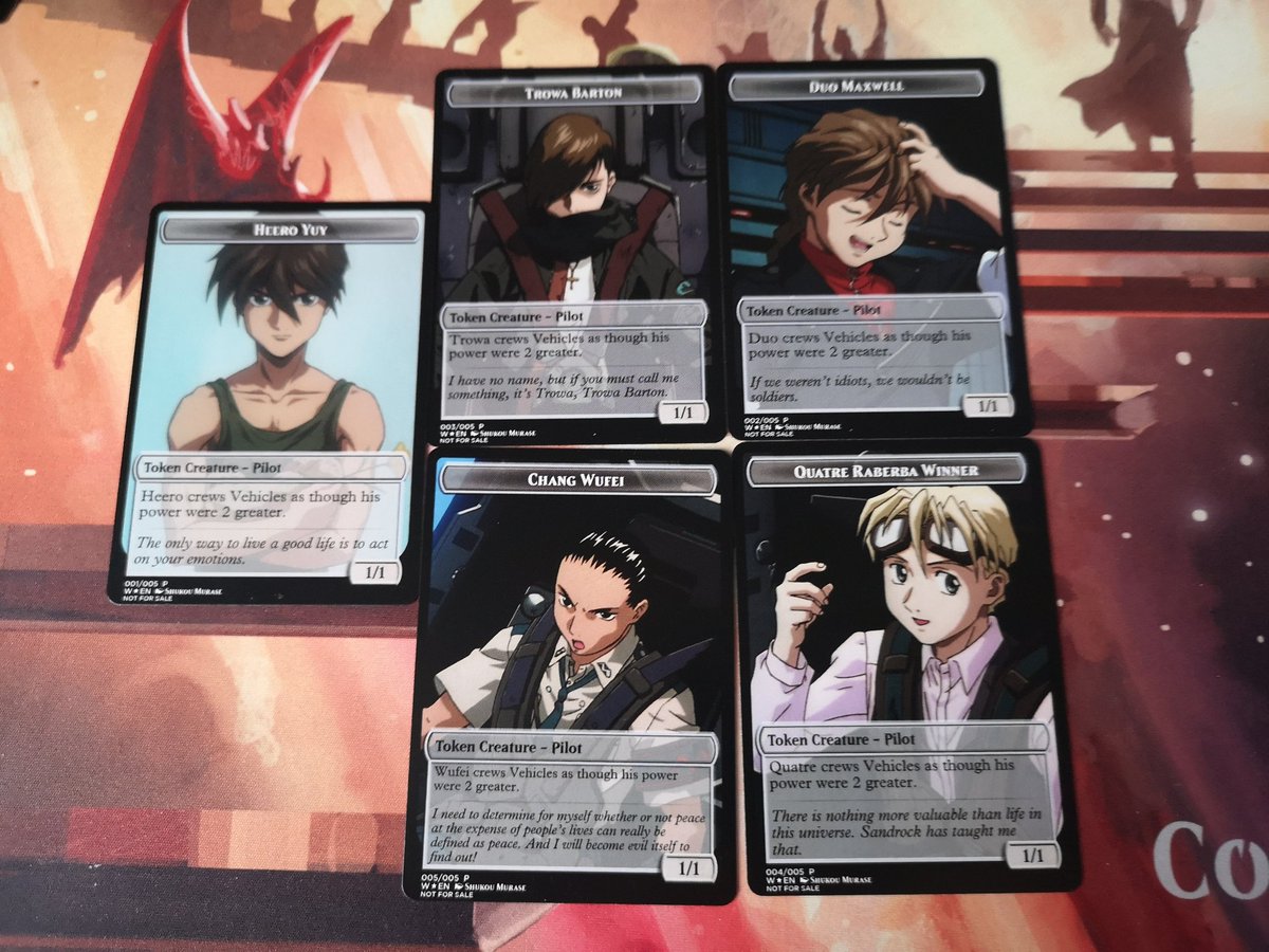 BudgetCommander's tweet photo. Check out these Gundam Wing Pilot/Mechtitan tokens a fan gifted me 😍 https://t.co/pJQ6EAHsNq