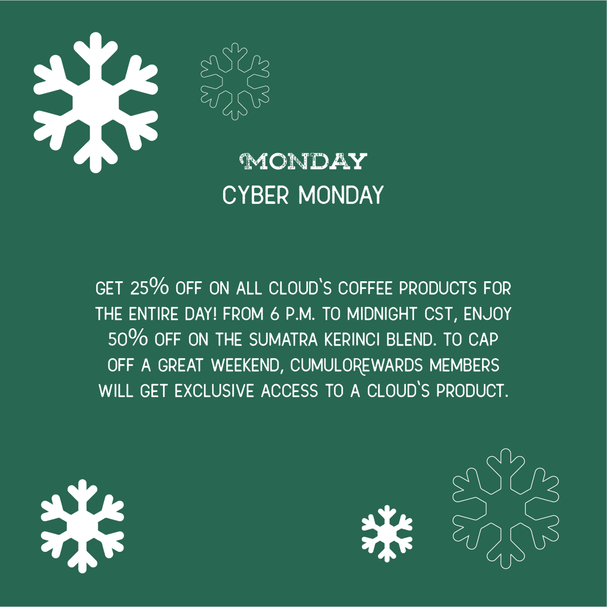 cloudscoffeeco's tweet photo. Give the gift of specialty grade coffee this season with our weekend of deals! It’s a holiday gift for you – straight from the Cloud’s.🎁

Don’t miss out on this once-a-year event! Swipe for details➡️ https://t.co/oiFWy2IsXz