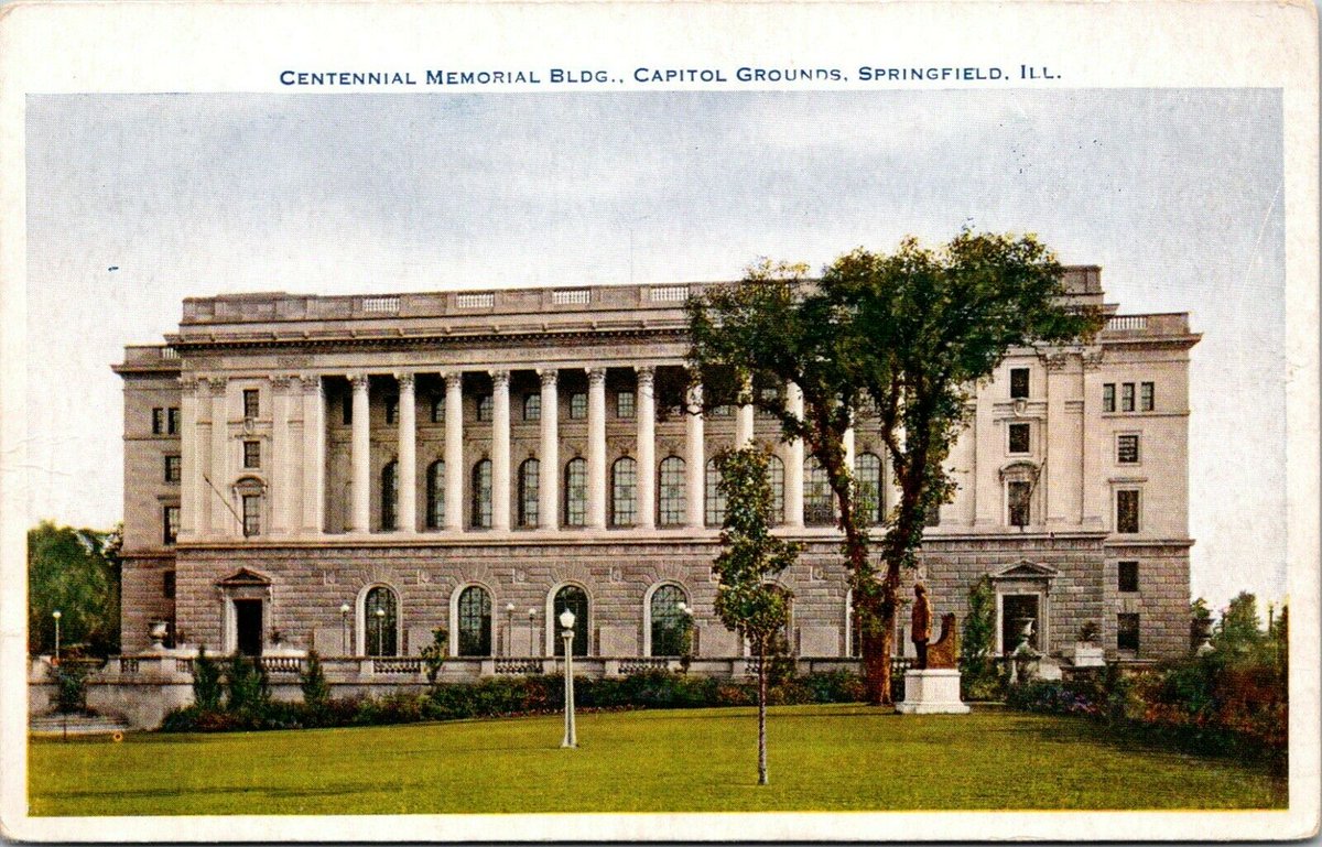 APOConnor's tweet photo. #OTD in 1992, the #Centennial Building, built next to the #IL state Capitol in 1918, is renamed for former #Secretary_of_State Michael J. #Howlett. The state Senate is meeting in the building’s retrofitted auditorium until 2025 during Capitol renovation. #TIH https://t.co/NxeOoJykzs