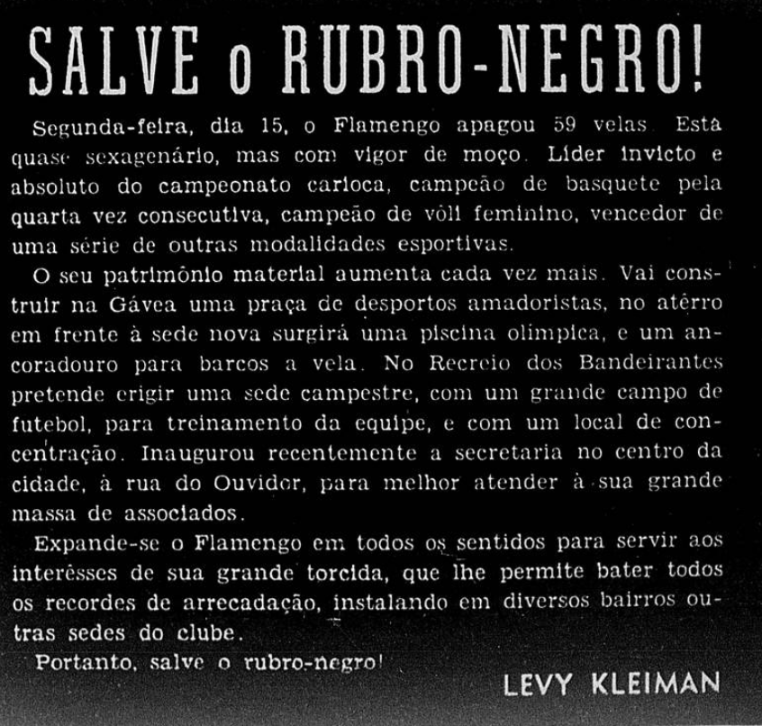flahistoria's tweet photo. 18/11/1954 #flahistoria
[🗞 Esporte Ilustrado | no. 867]

59 anos | Salve o rubro-negro!

📝 "Expande-se o #Flamengo em todos os sentido para servir aos interesses de sua grande torcida, que lhe permite bater todos os recordes de arrecadação"

✍️ Levy Kleiman

#Fla127 https://t.co/alzJRXnTZr