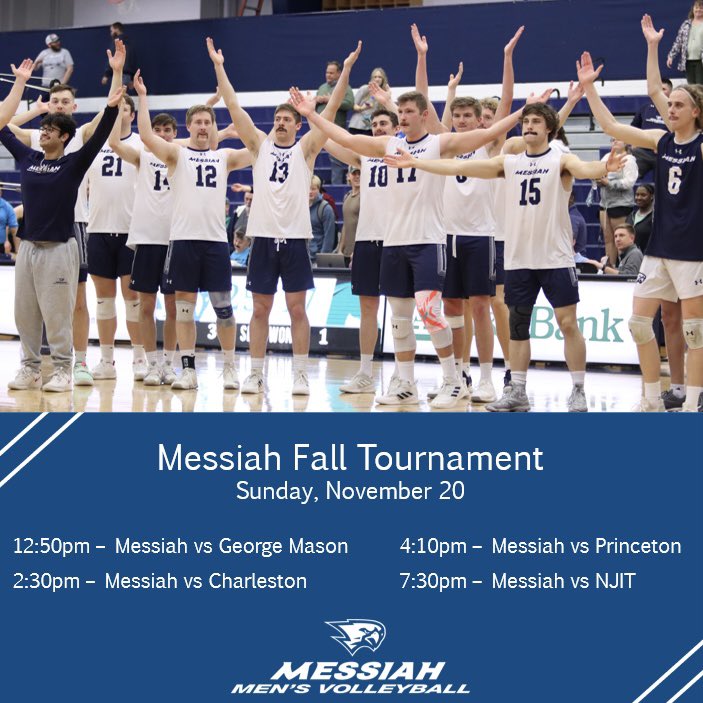 MessiahMensVB's tweet photo. This Sunday! Hitchcock Arena. Be there!

#GoMessiah #MessiahMVB

@GoMasonMVB @ucwv_mvball @PrincetonVolley @njitMVB https://t.co/UeHAm29Uio