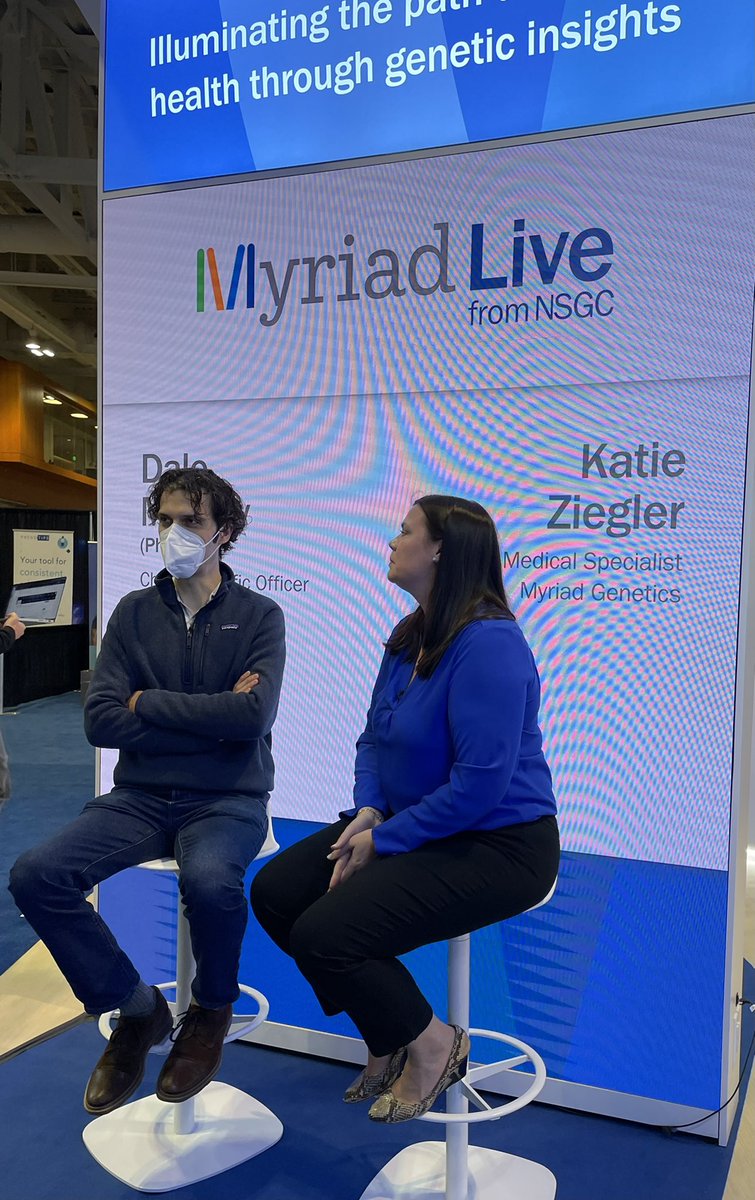 GC Kamille Clever of <a href="/ClevelandClinic/">Cleveland Clinic</a> shares perspective as a first time #NSGC22 attendee &amp; talks continuous learning with <a href="/myriadgenetics/">Myriad Genetics</a> GC Shelly Cummings. Next up: Chief Scientific Officer Dale Muzzey &amp; Katie Ziegler talk innovation at 4 pm CT #GeneChat