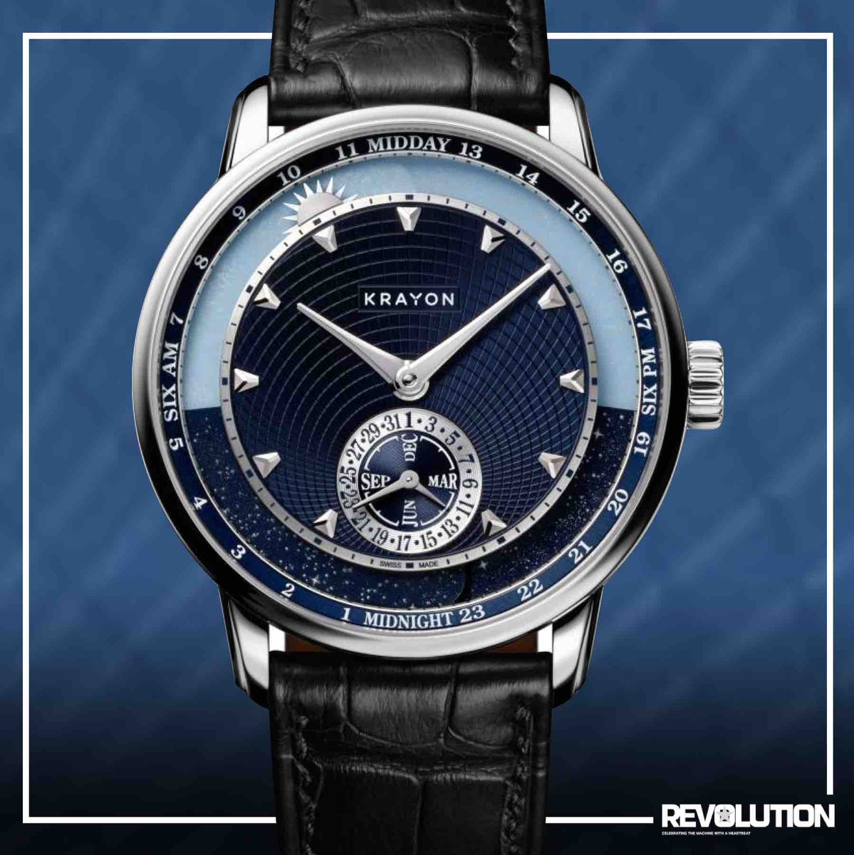 RevolutionMXL's tweet photo. La semana termina con el Anywhere, de #Krayon. Pieza capaz de indicar la duración del día y la hora en la que sale y se pone el sol.
Caja de oro. Blanco de 39 mm, dial guilloché con discos anulares de zafiro.
#RelojDelDía https://t.co/o9Zksq2LAw