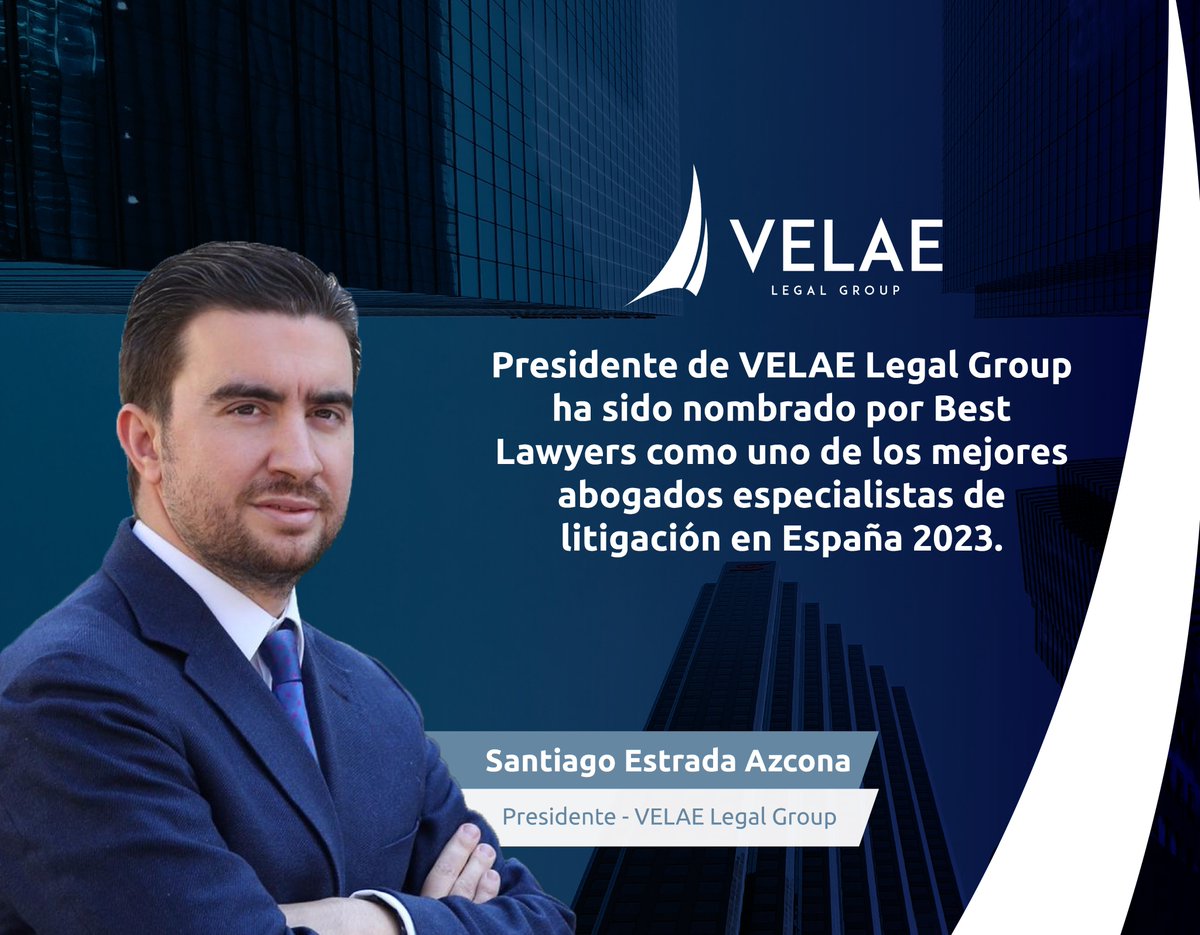 #Rankings | Felicitamos a nuestro presidente Santiago Estrada Azcona por su reconocimiento en el área de Litigio del prestigioso directorio internacional Best Lawyers.
¡Enhorabuena Santiago!

Revisa el ranking completo de "Best Lawyers España 2023" aquí ➡️ bit.ly/3Gxp2Tf