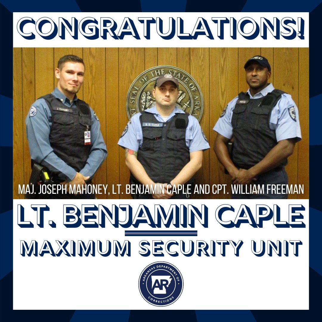 ADCPIO's tweet photo. #Congratulations to Lt. Benjamin Caple on his recent #promotion at the Maximum Security Unit!
#ARDOCFamily #MaxUnit https://t.co/viiSXA7hEU