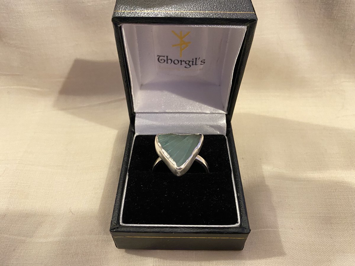 mathcampbell's tweet photo. Finished a #ring today - interesting piece to do as it’s a piece of #seaglass I was asked to set in #silver and make a ring for. #silvercasting #silverjewellery #silverjewelry #jewelrydesigner #jewelry https://t.co/lIdOkzb2C0