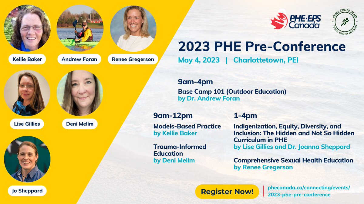 Pre-conference sessions offer in-depth learning on important topics, and this year we have 5 in-depth sessions for you to choose from! We highly recommend attending the pre-conference to take advantage of all the PD opportunities offered at #PHEPEI2023!

▶️phecanada.ca/connecting/eve…