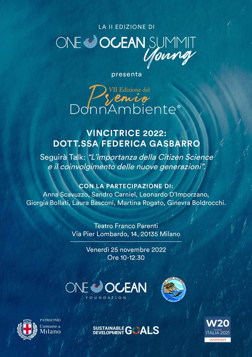 Con <a href="/OneOceanFound/">One Ocean Foundation</a> per la VII ed. Del Premio #DonnAmbiente. 
Appuntamento per venerdì 25/11 Teatro Parenti