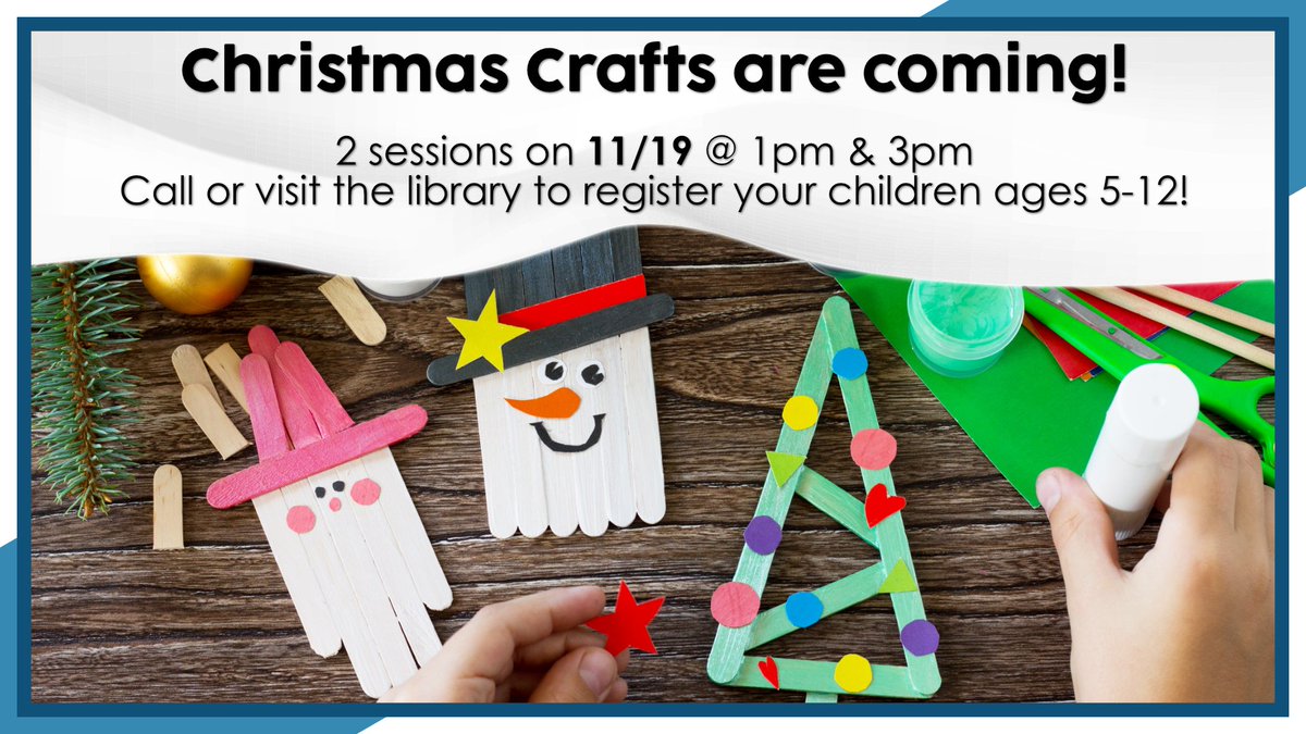 Don't miss out on Miss Sandy's annual Christmas Craft, tomorrow at 1pm and 3pm! Seating is limited, so if you haven't registered, visit us or call (606) 784-7137 to register for FREE. All materials provided by the library.