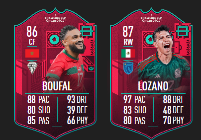 fr_madfut's tweet photo. Deux Nouvelles cartes WC Path To Glory
-> Lozano 87 🇲🇽
-> Boufal 85 🇲🇦
Elles arriveront certainement Mercredi 23 (ou avant) sur Madfut 23. https://t.co/5aCOUQM7qK
