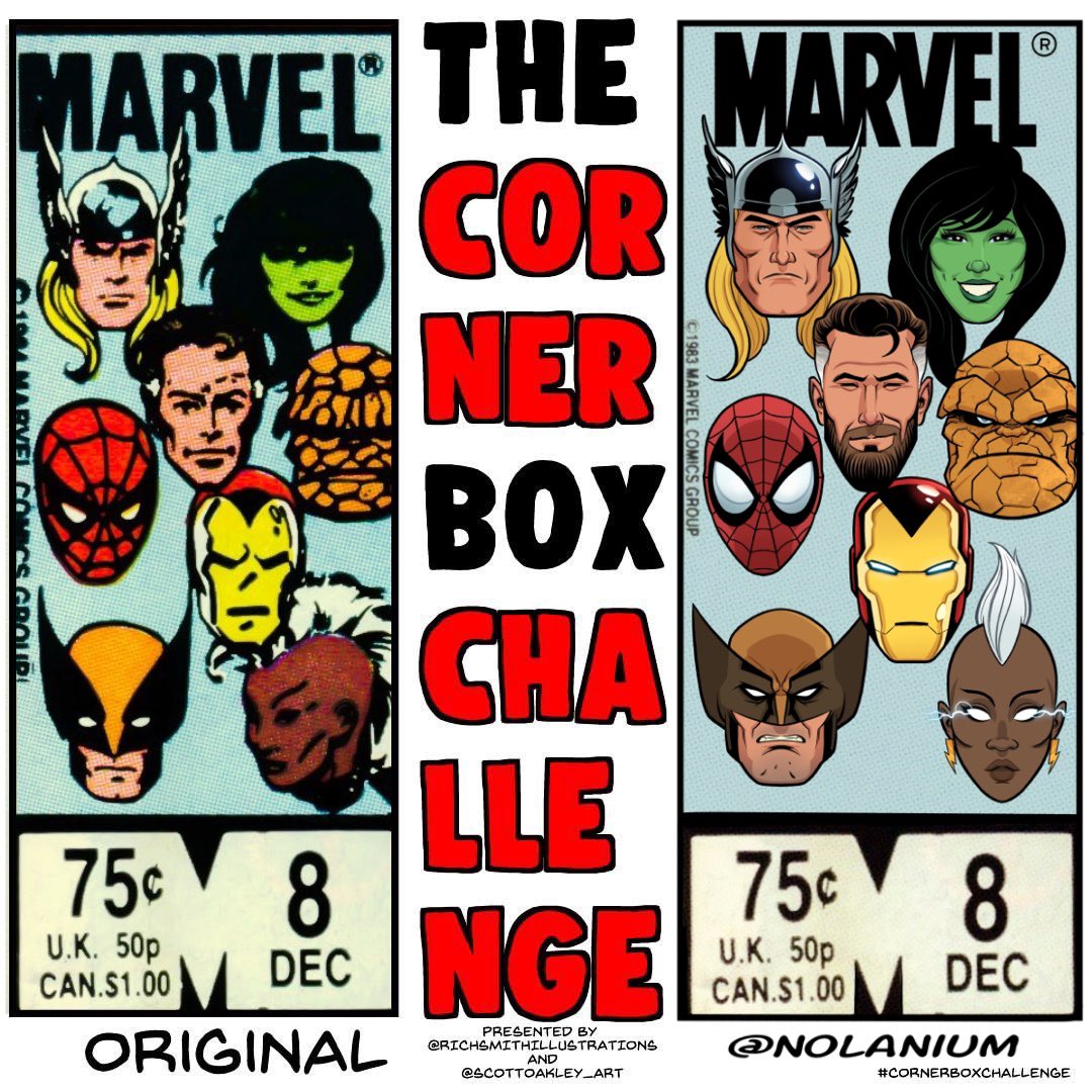 Nolanium's tweet photo. This was so much fun! It’s nice to break away from the usual stuff and work on something that’s super nostalgic. #cornerboxchallenge #Marvel #marvelcomics https://t.co/MW7v0n7oPt