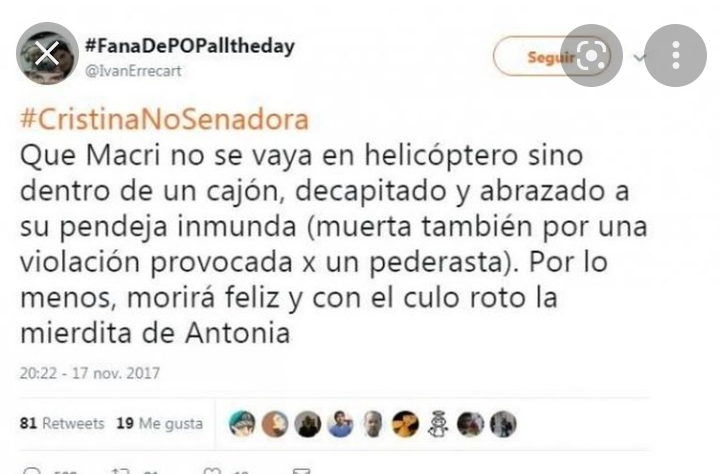 celestecarrado1's tweet photo. @Gregoriodalbon @SergioMassa Cuando se aplica al revés somos muy y demaciado hdmp..cuando haya ideas,dejara ver ignorancia y salvajismo,mientras tanto el odio es un ida y vuelta.. https://t.co/gROa799ZJ1