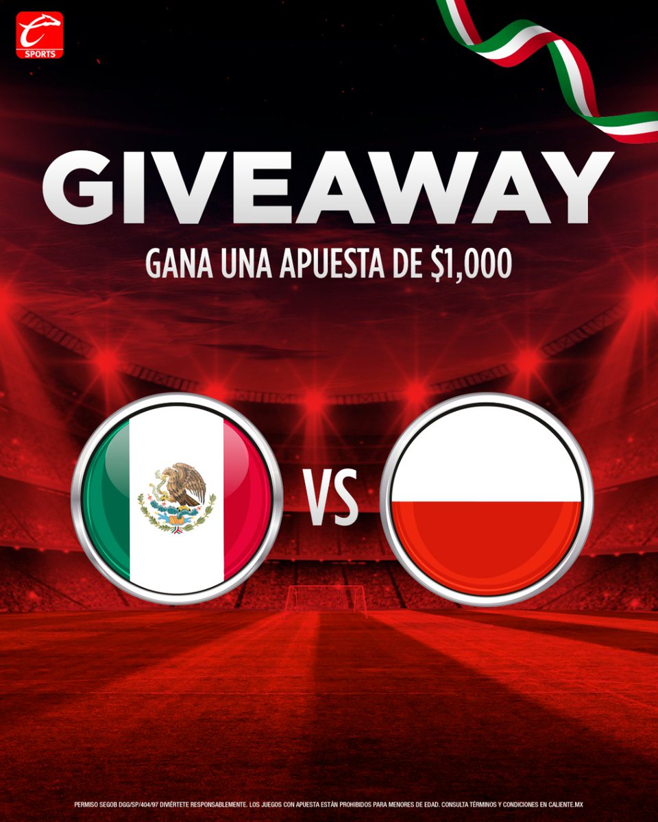 werevertumorro's tweet photo. 🚨GIVEAWAY MEXA🚨
🤑GANA UNA DE LAS 5 APUESTAS DE $1,000 PARA EL MÉXICO VS POLONIA 🇲🇽⚽

Haz lo siguiente 👇🏽
1️⃣Dale RT y ❤️
2️⃣Sigue a @calientesports en TW e IG 📲 https://t.co/kMH3jRFf4f
3️⃣ Comenta este tuit con los HT's #MásAcciónMásDiversión y #ApuestaEnCaliente 🔥 https://t.co/71beuEbgXF