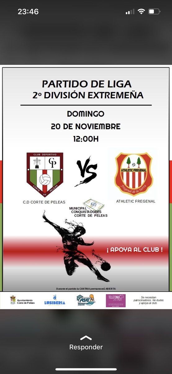 PRÓXIMO PARTIDO JORNADA 8!
CD Corte de peleas - Athletic Fregenal
#Vamoscorte ⚪️🔴⚪️🔴
