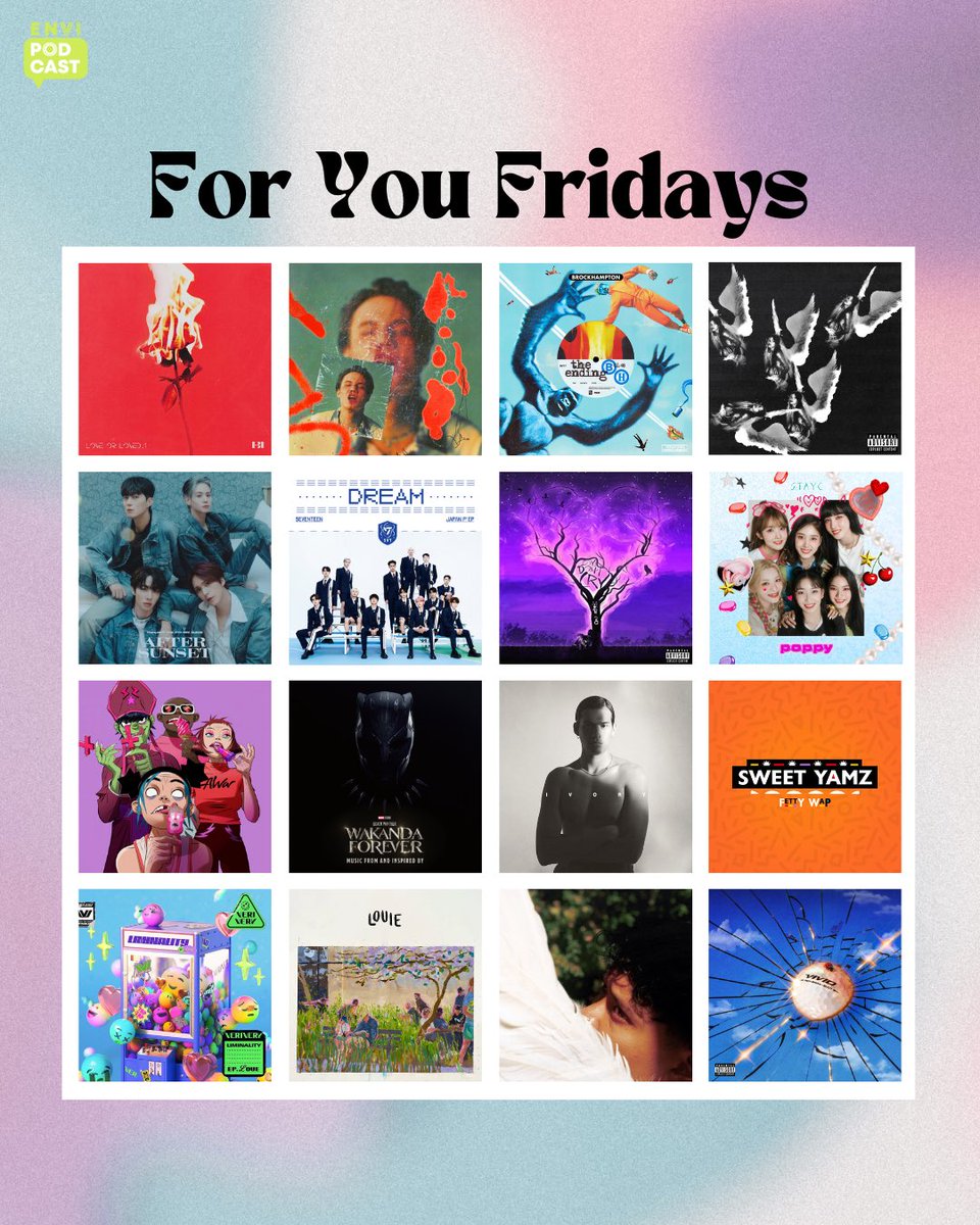 envipodcast's tweet photo. Missed our For You Fridays playlist? Listen to the last two weeks of new music now on our Spotify at the link below! 🎧 Curated by @puckfledis. 

🔗 https://t.co/O89yTInSOj

#Podcast #Playlist #Spotify #Friday #Music #Kpop https://t.co/KKFJSbet64