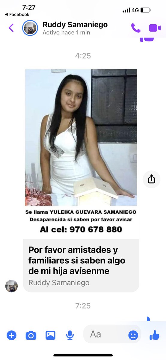 <a href="/Rosario_Sasieta/">Rosario Sasieta</a> <a href="/FiscaliaPeru/">Ministerio Público</a> Doctora disculpe una amiga está desesperada si hija no regreso a su casa después de la escuela dicen q la vieron con un tipo de 33 años porfavor compartan si saben algo avisen a su mami.