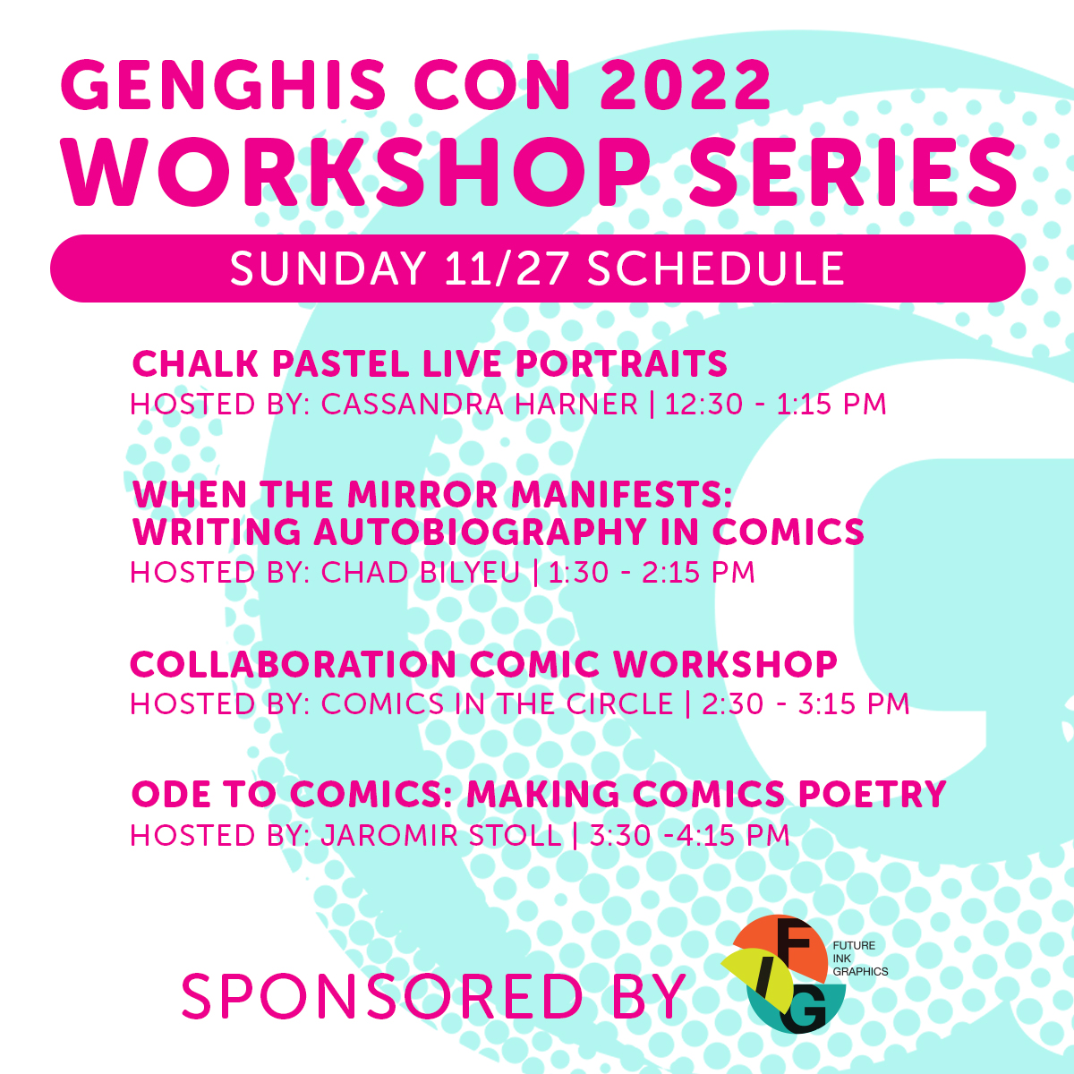 GenghisConCle's tweet photo. We're excited to announce that we've partnered with Future Ink Graphics to bring you a daylong lineup of workshops at this year's Genghis Con!

Chad Bilyeu will host When the Mirror Manifests: Writing Autobiography in Comics! https://t.co/Z2kYhF3SNO