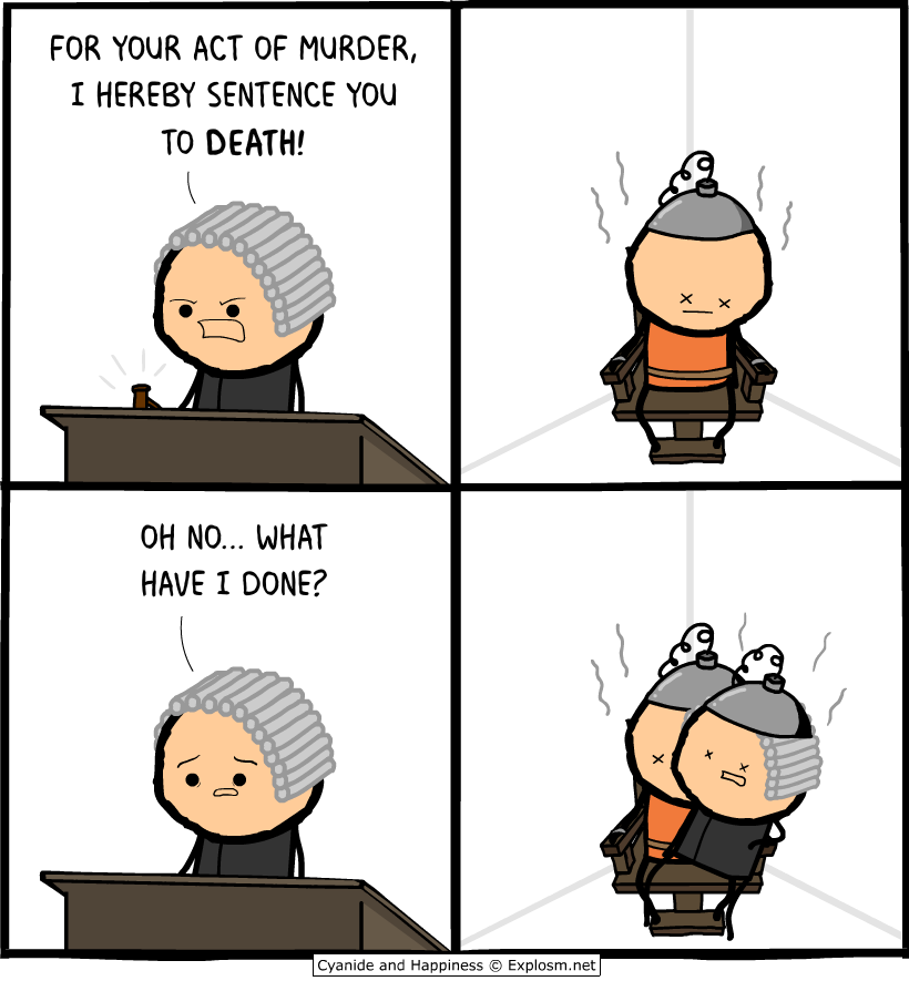 Explosm's tweet photo. You are Orange Shirt. What was your crime? https://t.co/lakUi8D6kB