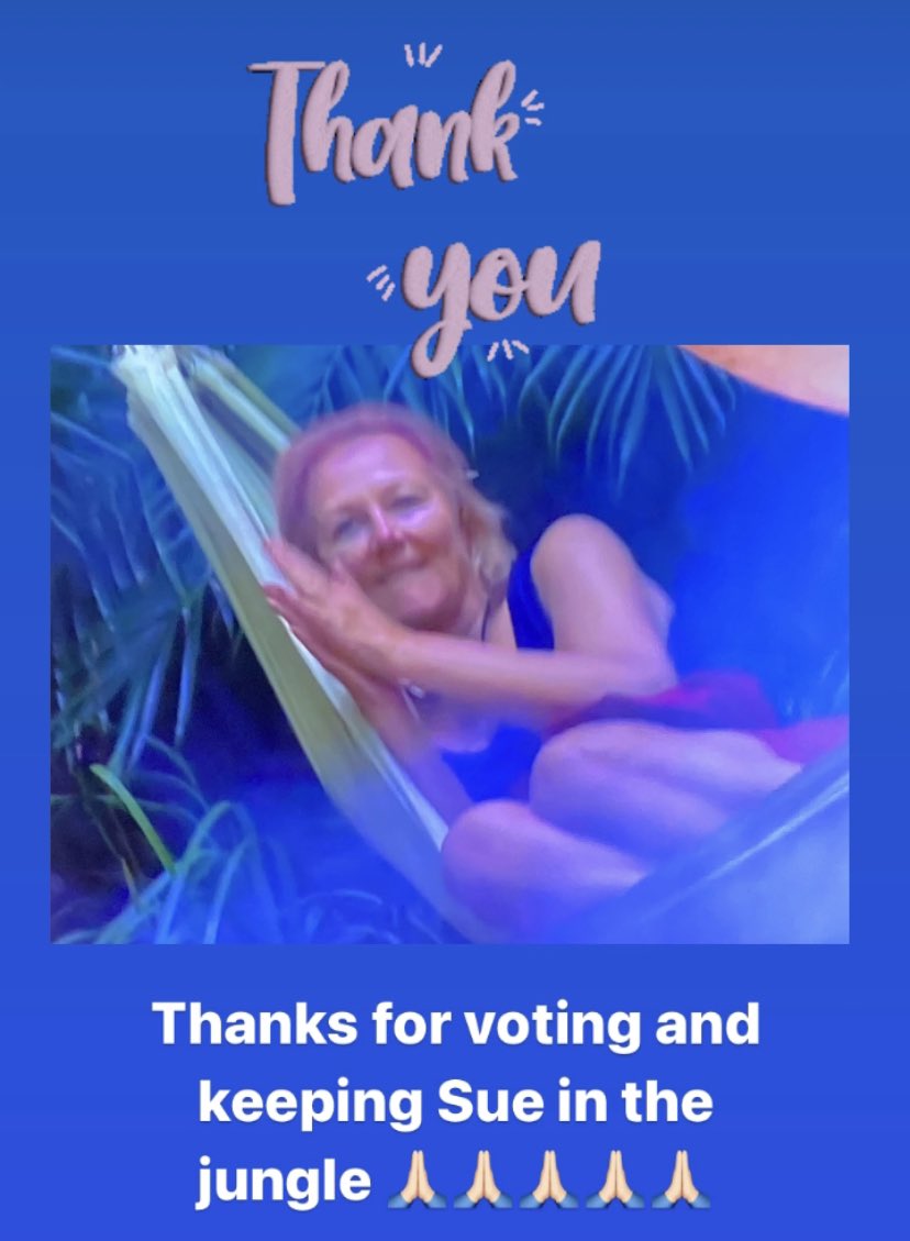 Thank you for voting for Sue!!! #teamsue #ImACeleb