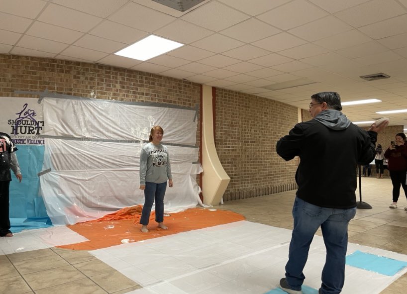 MarissaKubala's tweet photo. Pie an Admin in the face $5 
Proceeds benefitting the AHS Teacher Fund. 
My husband made a special trip to the high school today! 😂😂😂😂 Look at that follow through!! He said he was aiming for my shirt. 🤨 #ToryBurchforChristmas #AliceHighSchool #AHSAdmin https://t.co/XxqjpiR64A